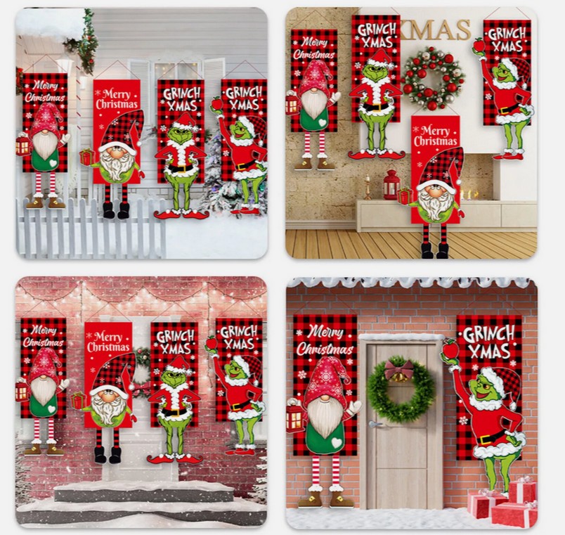 Christmas Decor Grinch Hanging Faceless Doll Door Hanging Flag Garden Flag Gift