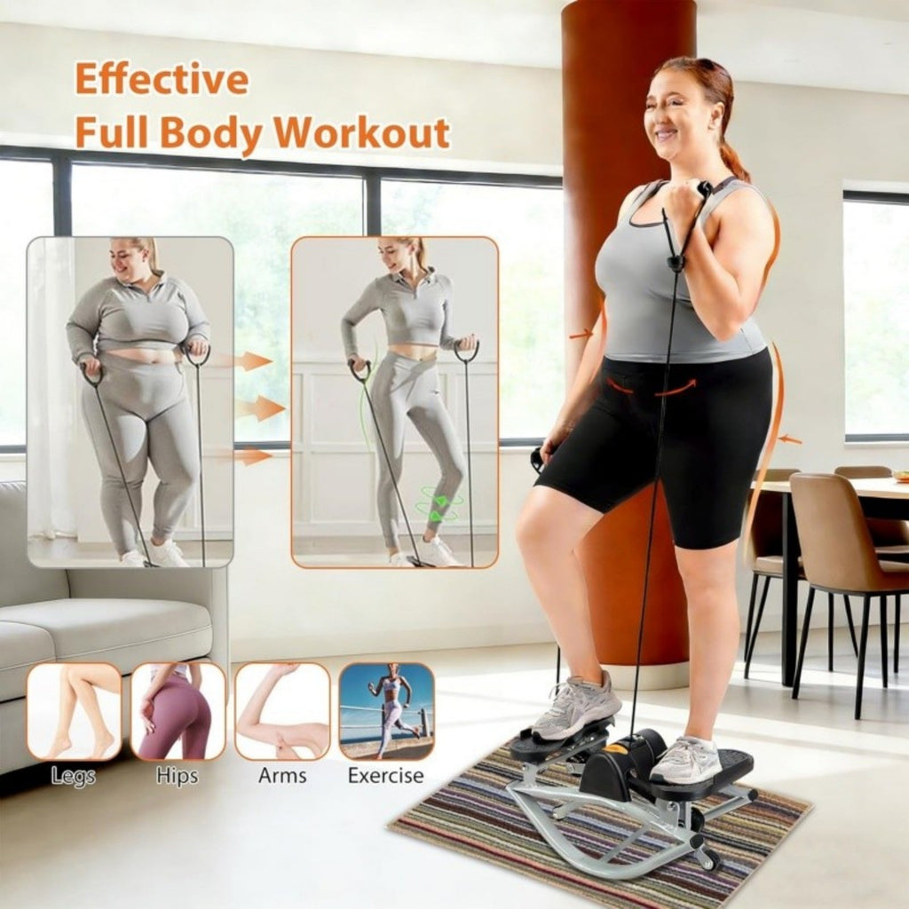 Side-to-Side Rock Stepper w Elastic Resistance Bands LCD Monitor Balance Trainer