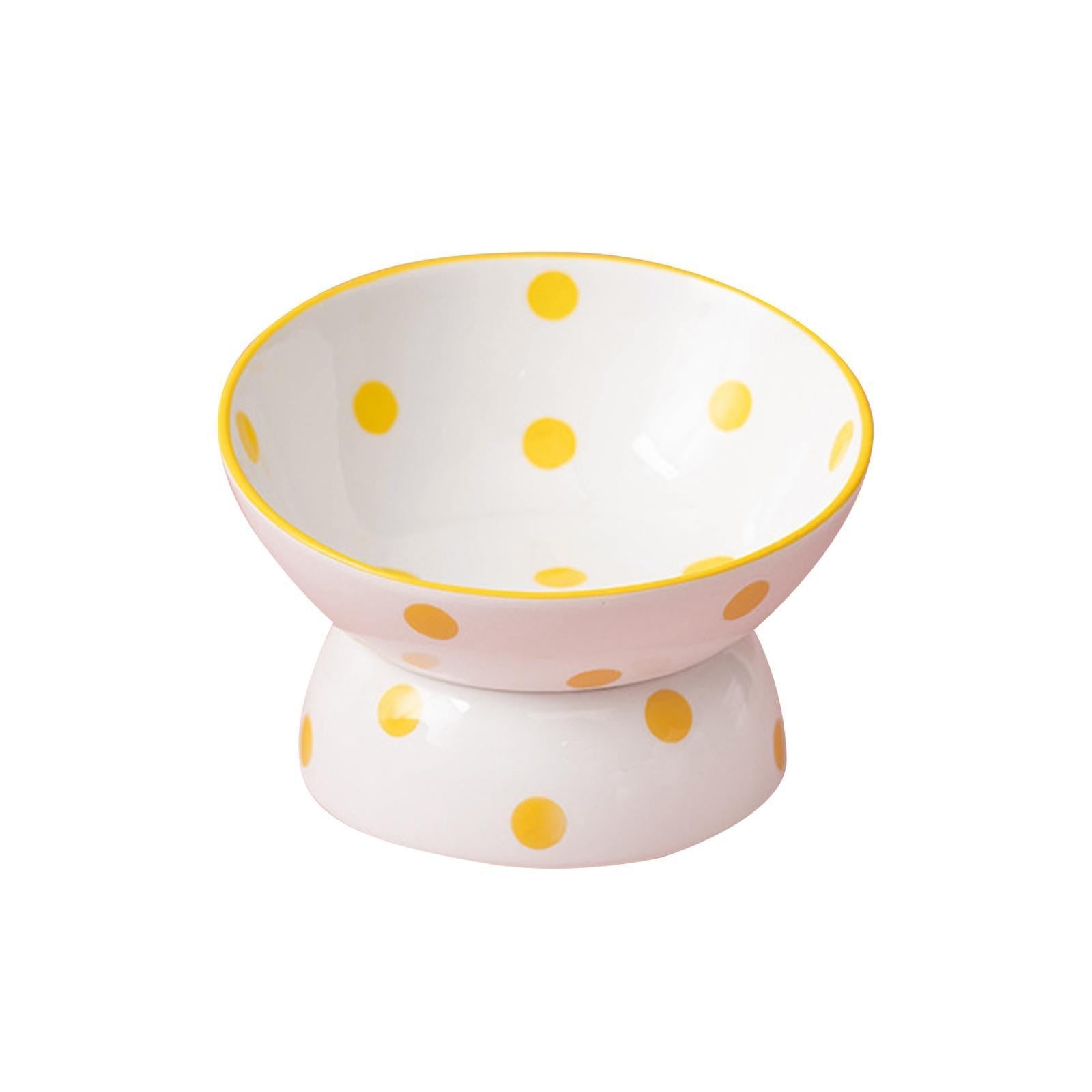 Ceramic Tilted Raised Cat Food Bowl Slant Porcelain Pet Cat Dish Snack Bowl