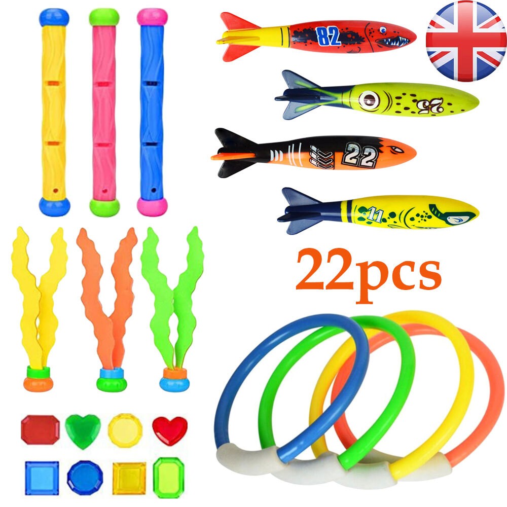 22x Underwater Diving Toys Dive Ring/Torpedo/Sticks Swimming Pool Toy Game Kids