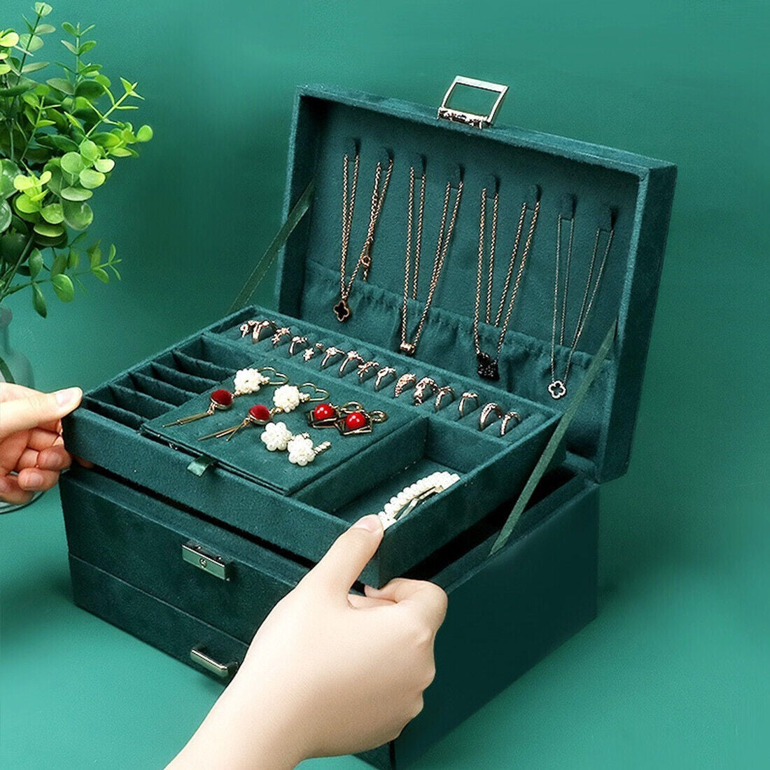 Large 3 Layer Jewellery Organizer Storage Necklace Storage Box Drawer Cabinet