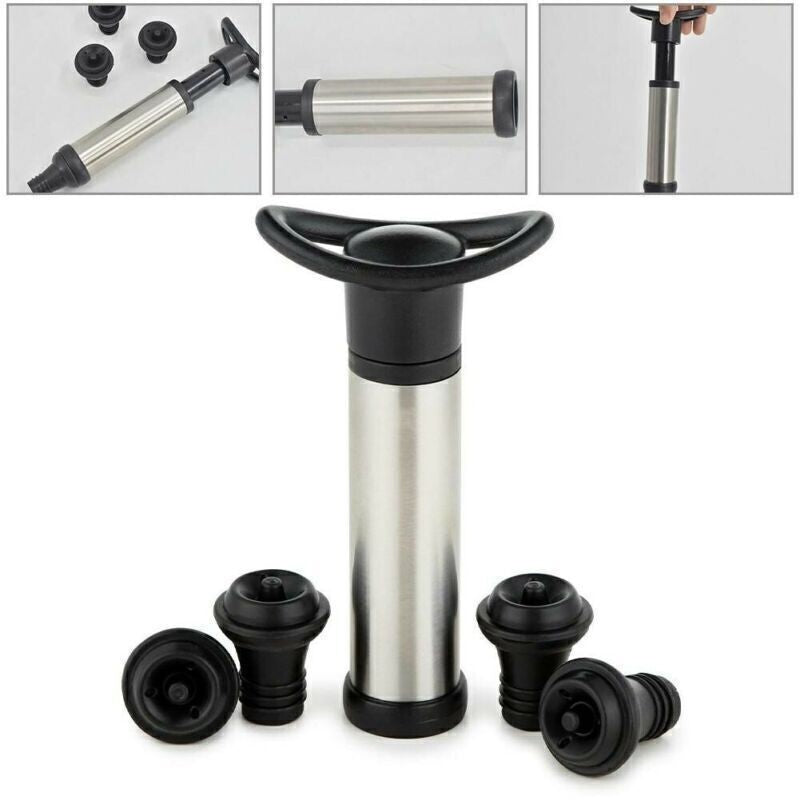 Vacu Vin Wine Saver Pump with 4 x Vacuum Sealer Bottle Stoppers Stainless Steel