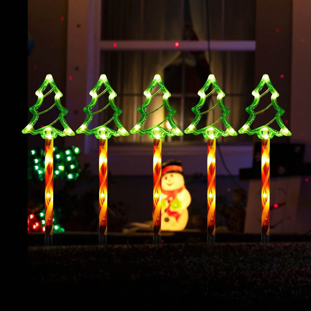 Christmas Tree LED Stake Lights Home Garden Pathway Lights Outdoor Decor 5 Pack