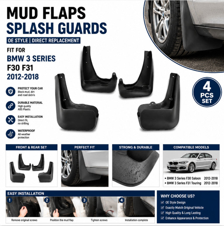 Mud Flaps Splash Guards For BMW 3 Series F30 F31 2012-2018 OE Style Set