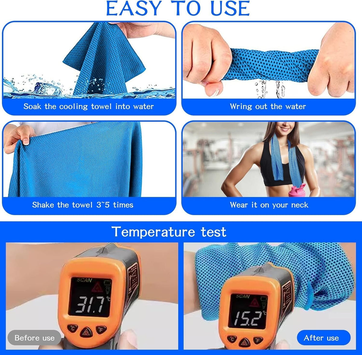 8 Pack Cooling Towels for Sports Gym Workout Quick Dry Sweat Absorbent Ice Towel