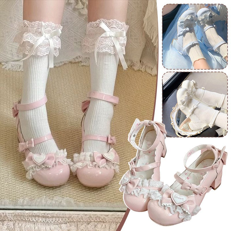 35-40 Sweet Lolita Mary Jane Shoes Cute Round Toe Heel Comfort Casual Non-Slip