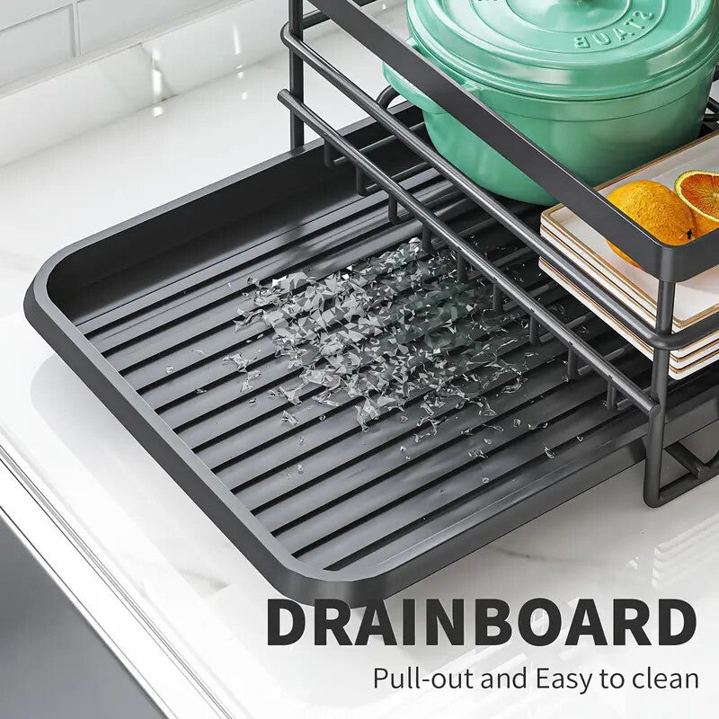 3 Tier Dish Drainer Rack with Drip Tray Cutlery Holder Plate Racks Kitchen Sink