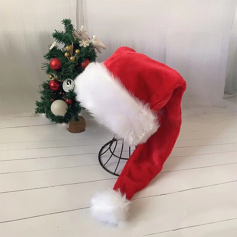 Plush Long Claus Cap New Christmas Hat Pompom Adult Long Santa Costume Xmas