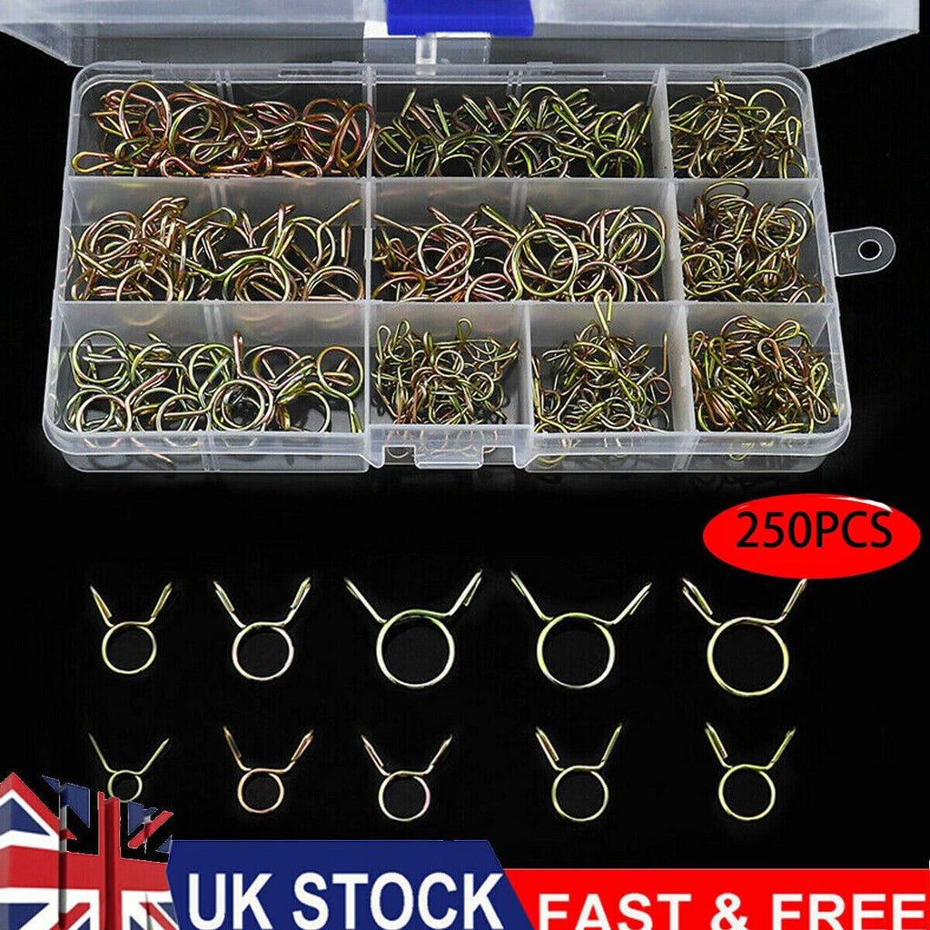 250Pcs Double Wire Spring Hose Clips Assortment Motorcycle Fuel Line Tube Spring