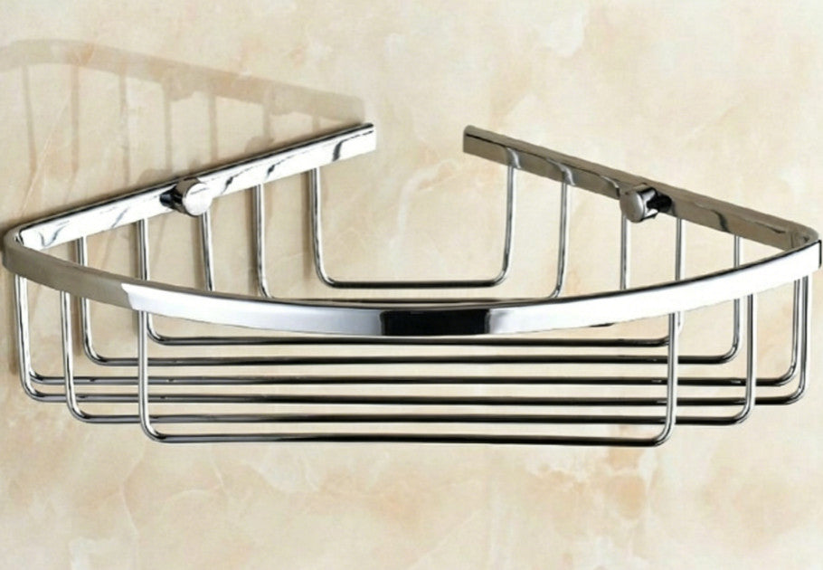 Polished Chrome Brass Bathroom Shower Caddy Storage Corner Basket Wall Mounted