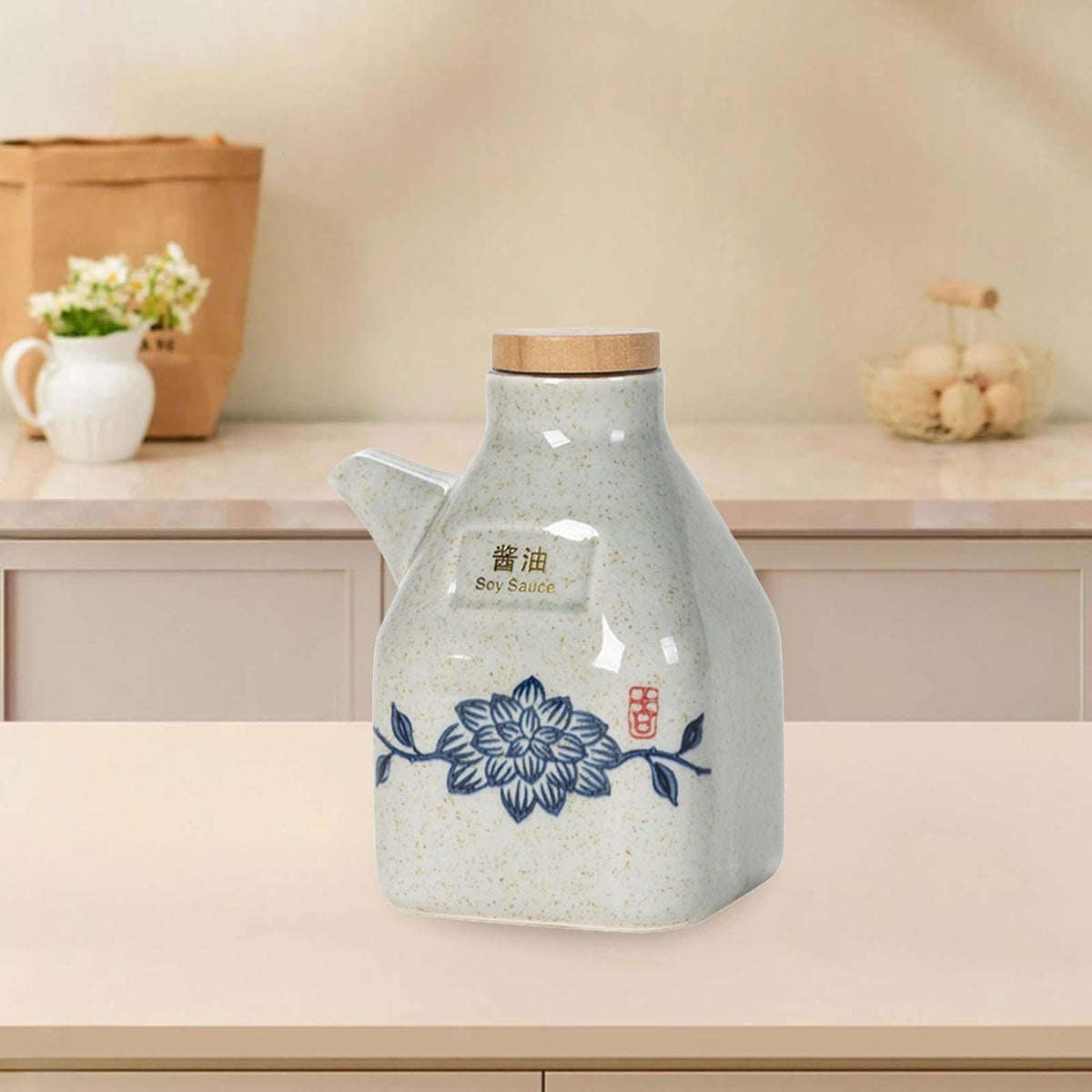 Large Oil Bottle Ceramic for Cooking and Barbecue Pourer Soy Sauce Dispenser