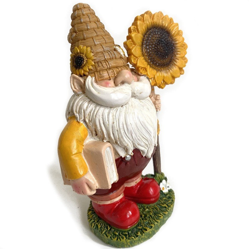 Gnome Garden Statue Dwarf Sunflower Bee Outdoor Yard Home Ornament Gift 15cm