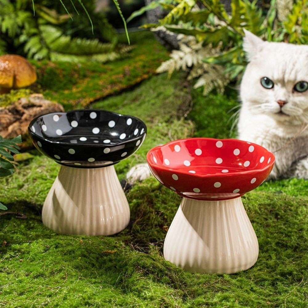 Mushroom Cat Bowl Resin Elevated Shelf, Beard Friendly Raised Cat Food Bowl
