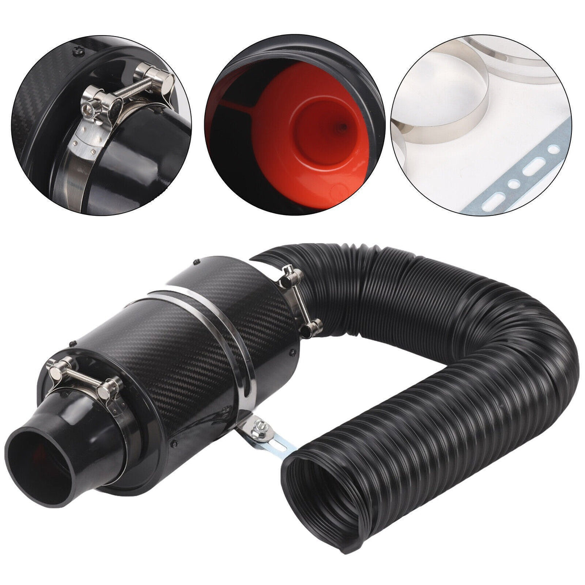 7CM Universal Feed Enclosed Induction Intake Pipe Hose Kit Car Cold Air Filter