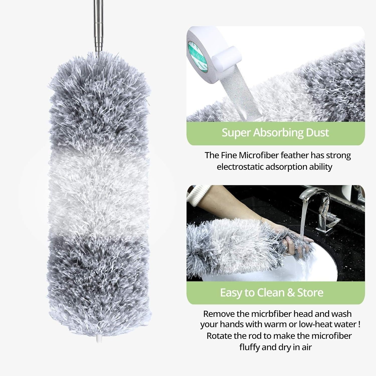 2.8m Extra Long Microfiber Duster for Cleaning Fan, High Ceiling, Blinds