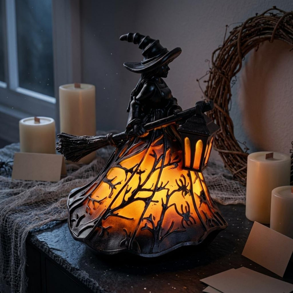 Halloween Witch Lamp USB Powered Resin Witch Lamp Warm Ambient Illuminate