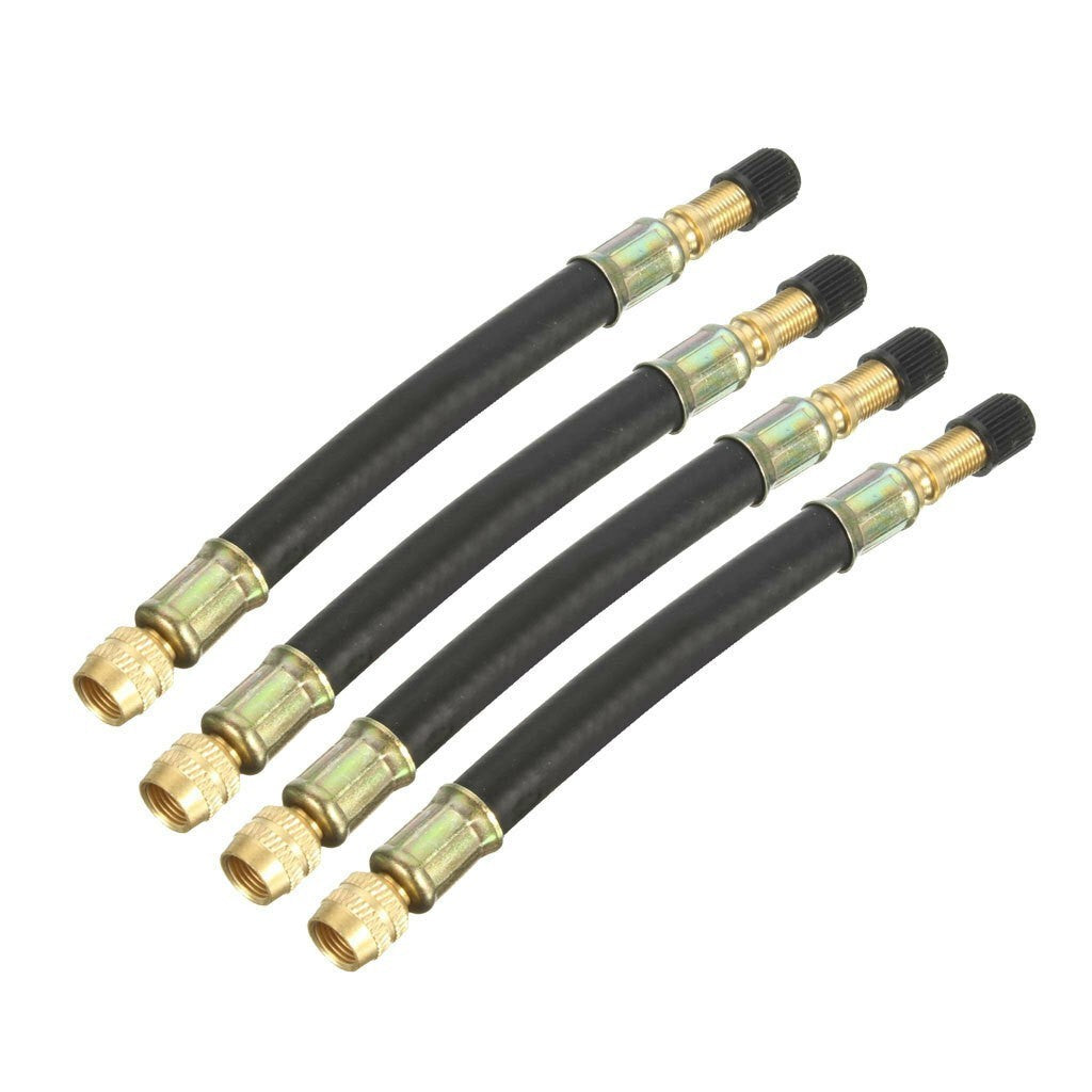 4Pcs Tyre Valve Extension Dual Tire Wheel Truck Bus Transit Adaptor + Clamps