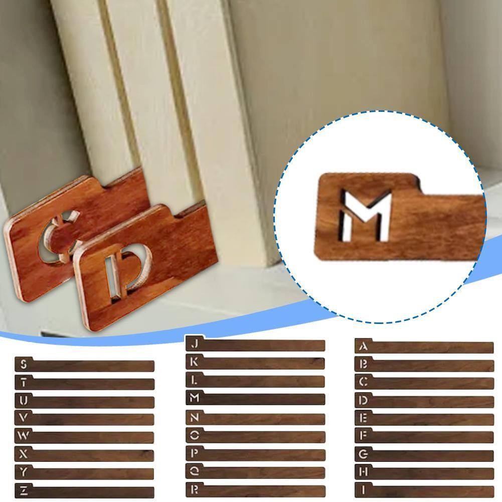 26 Piece Wooden Vinyl Dividers A-Z for Alphabetical Record Organization