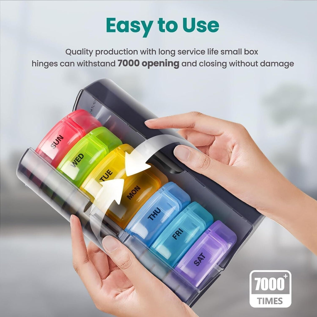 Pill Organiser 7 Day, Weekly Pill Box 2 Times a Day Push