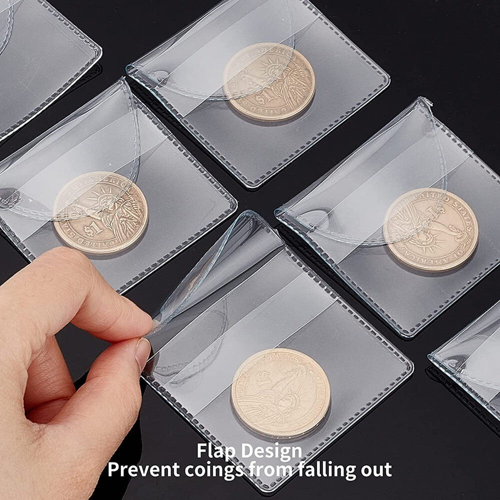 25x Single Pocket Coin Sleeves Holders 2inch Coin Flips Plastic Coin Protector