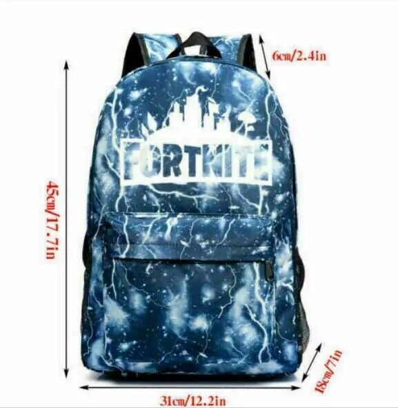 FORTNITE GALAXY SHOULDER BLUE BACKPACK BOY GIRL GLOW IN DARK SCHOOL BAG RUCKSACK