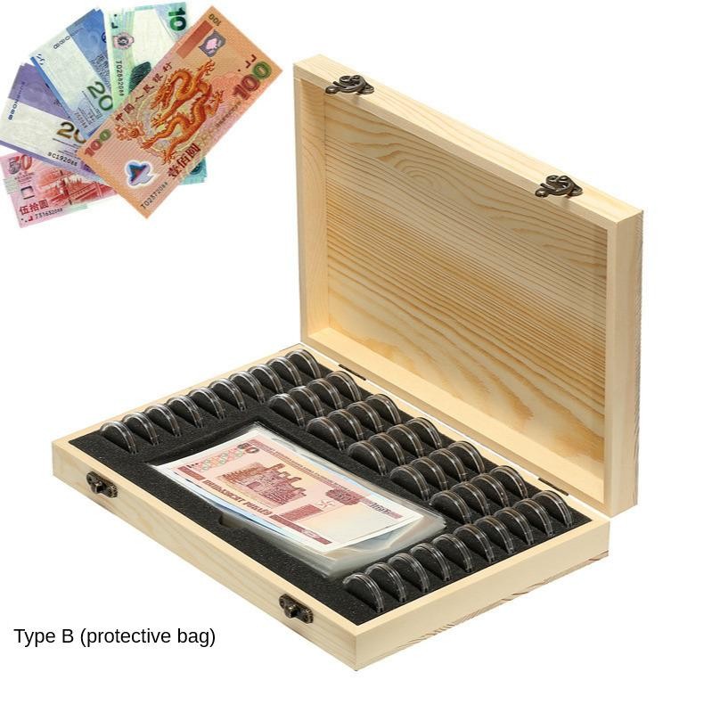 Wood Coins Storage Box Case Holder Set for Certified Coin w/ 40x Capsules