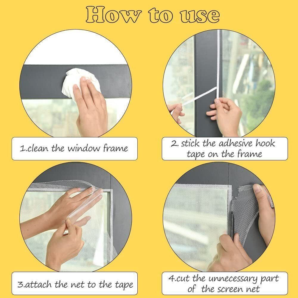 4PC Window Fly Screen & Insect Net | Bug Net Mosquito Net Mesh for Windows White