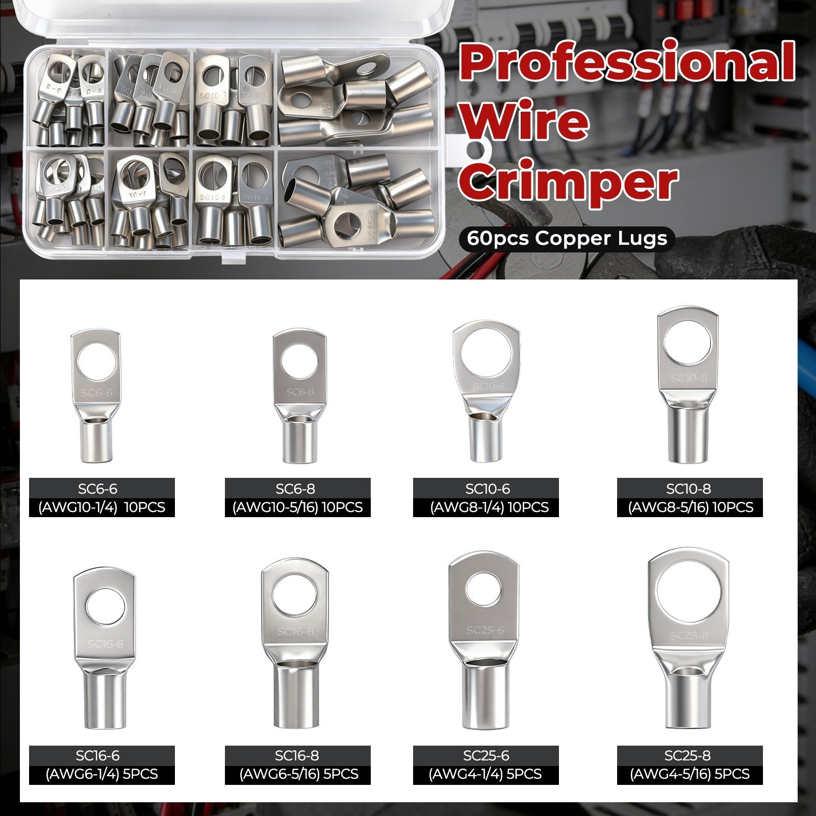 Heavy Duty Battery Cable Crimping Tool Wire Lugs Crimper Terminal Connectors Set