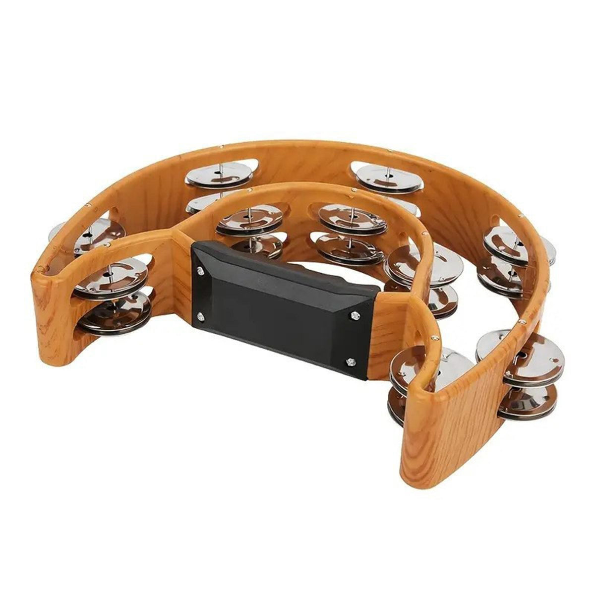 Double Row Tambourine Half Moon Tambourine Portable Clear Sound Ergonomic Grip