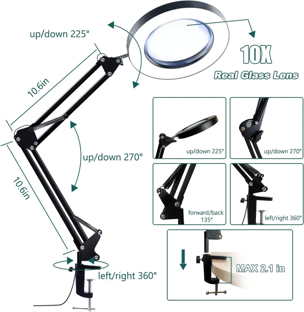 10X Magnifying Glass Lamp LED Light Magnifier Desk Table Task Craft Work Bench