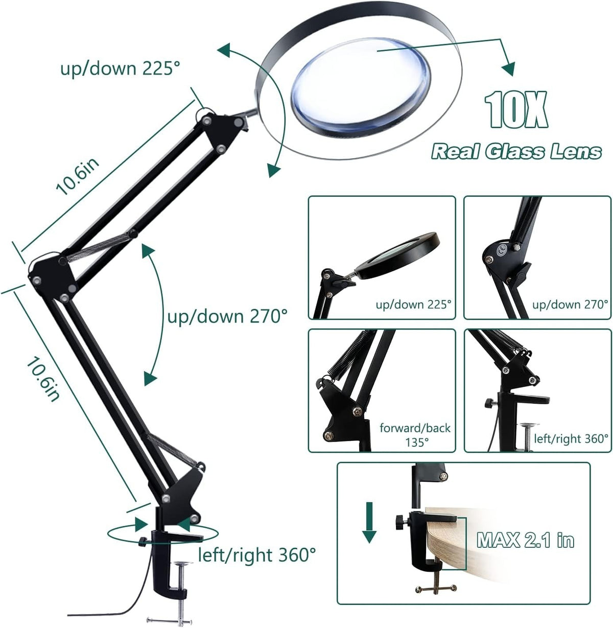 10X Magnifying Glass Lamp LED Light Magnifier Desk Table Task Craft Work Bench