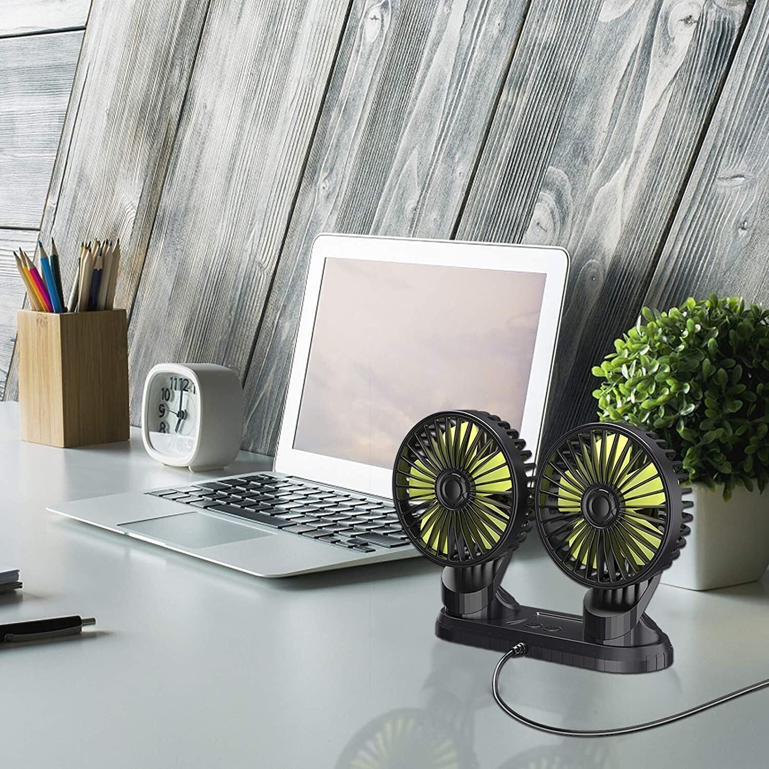360° Rotatable Car Cooling Air Fan USB Dual Head Car Fan Portable Vehicle Fan