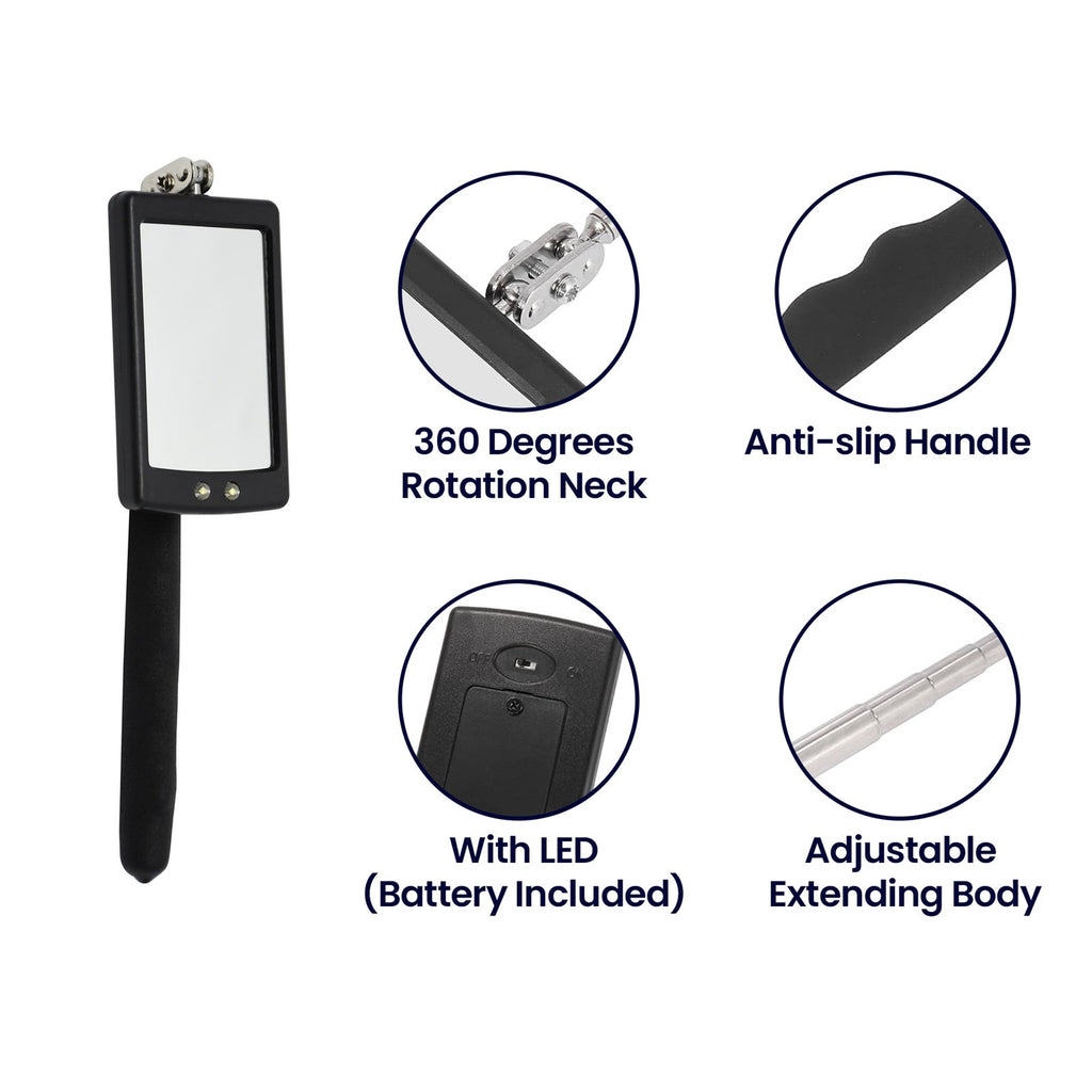 Telescopic Light Inspection Mirror With 2 Bright LED Grip Extends 29-87cm