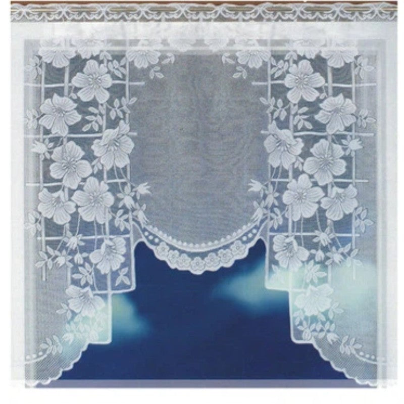 White Translucent Coffee Curtain Warp Knitted Kitchen Lace Tulle 150x120cm