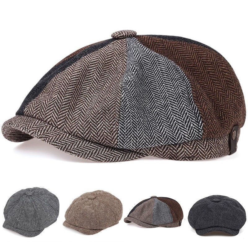 Peaky Blinders Hat Newsboy Flat Cap Herringbone Tweed Wool Baker Boy Gatsby