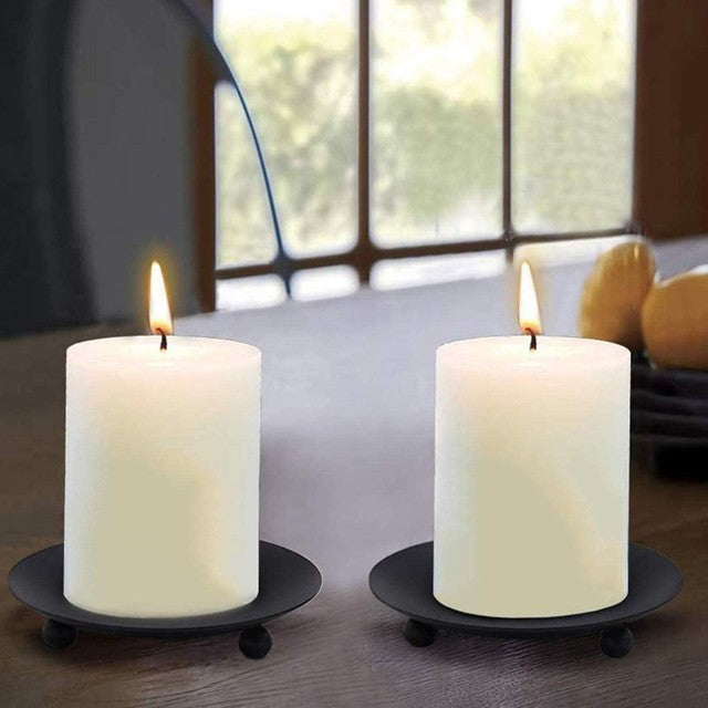 4Pcs Candle Holders for Pillar Candles Black Vintage 11cm Iron Candle Plate Dish