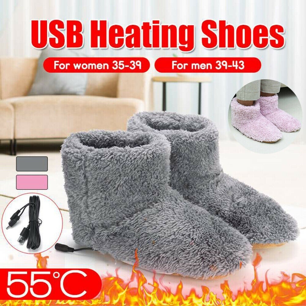 Winter USB Warmer Foot Shoe Plush Warm Electric Slipper Feet Heated Washable New