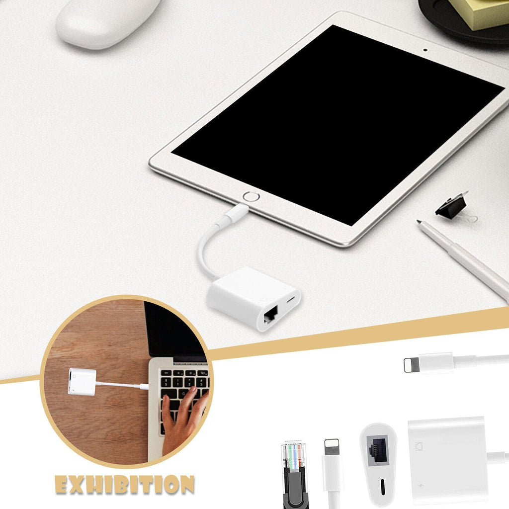 Charging Port Compatible with Lightning to RJ45 Ethernet Adapter 2 in 1 Network