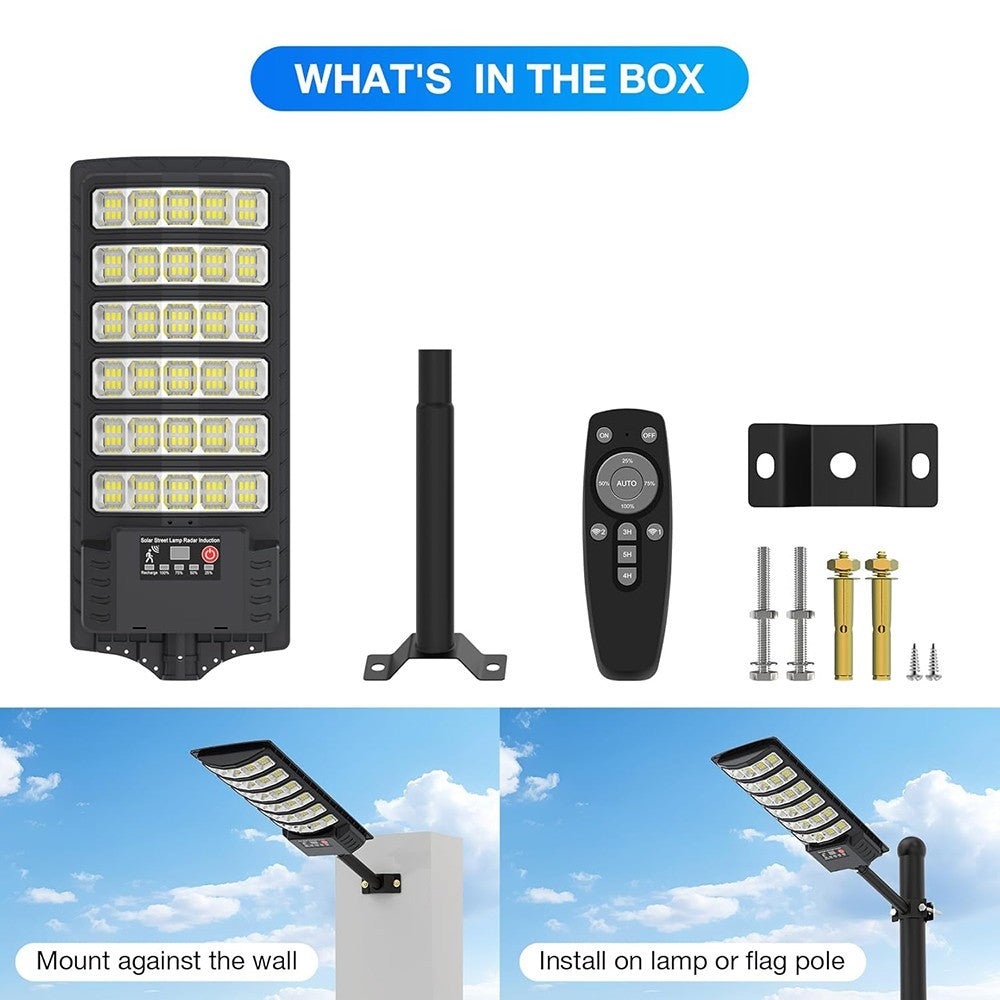 9900000LM Commercial LED Solar Street Light,Dusk-to-Dawn Motion Sensor Road Lamp