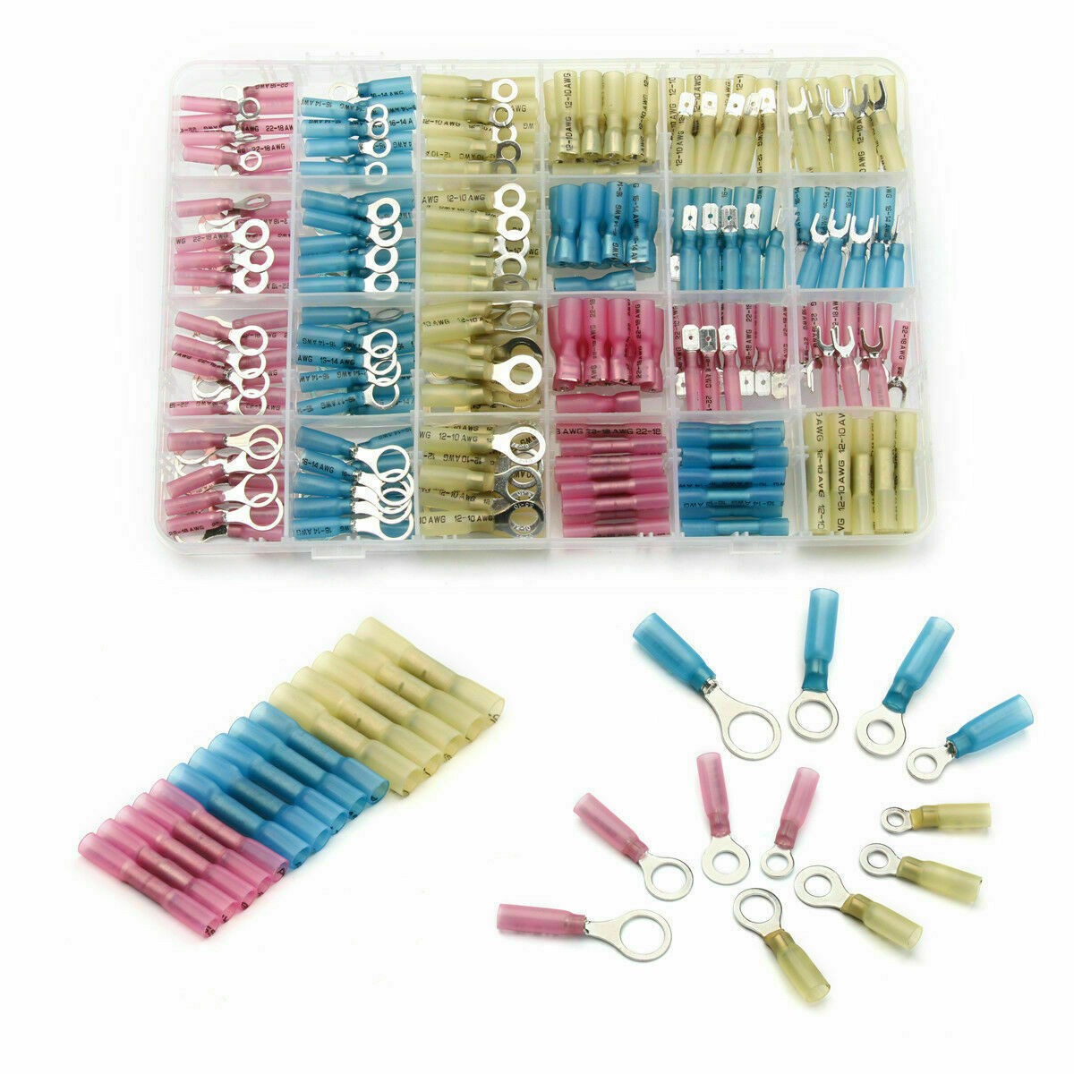 240Pcs Heat Shrink Electrical Wire Connector Crimp Butt Ring Spade Terminals Set