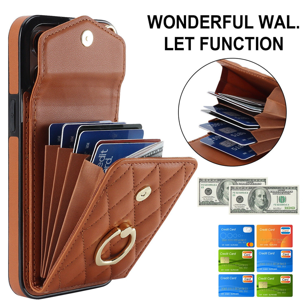 Ring Stand Leather Wallet Phone Case for iPhone 17 Pro max 16 pro 15