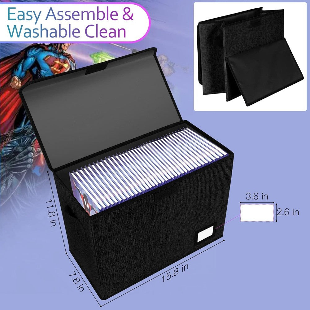 Eco Friendly Black Comic Book Box 15.8"x7.8"x11.8" Collapsible Storage Box