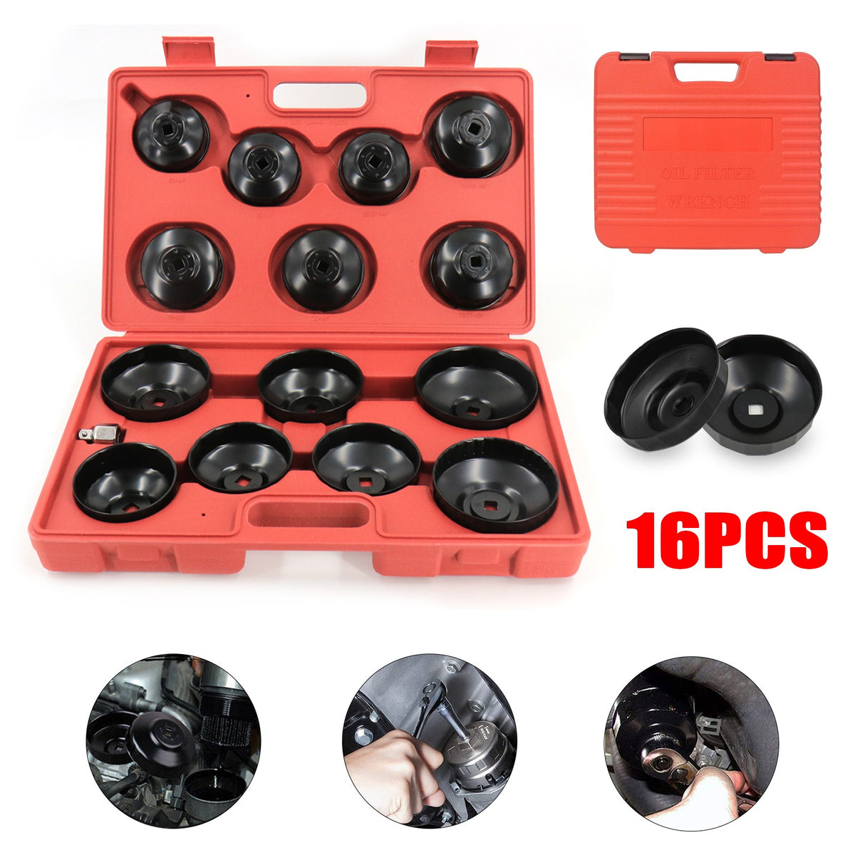 16Pcs Cap Oil Filter Wrench Set 3/8" Drive Car Automotive Removal Socket Tools
