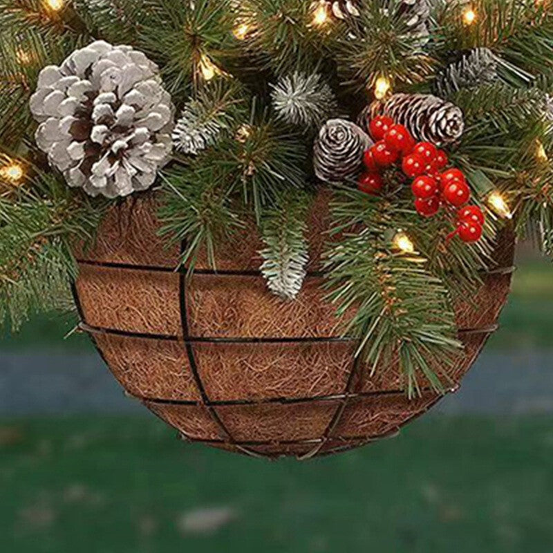 Christmas Artificial Flower Hanging Basket w/ LED Lights Xmas Garden Home Decor