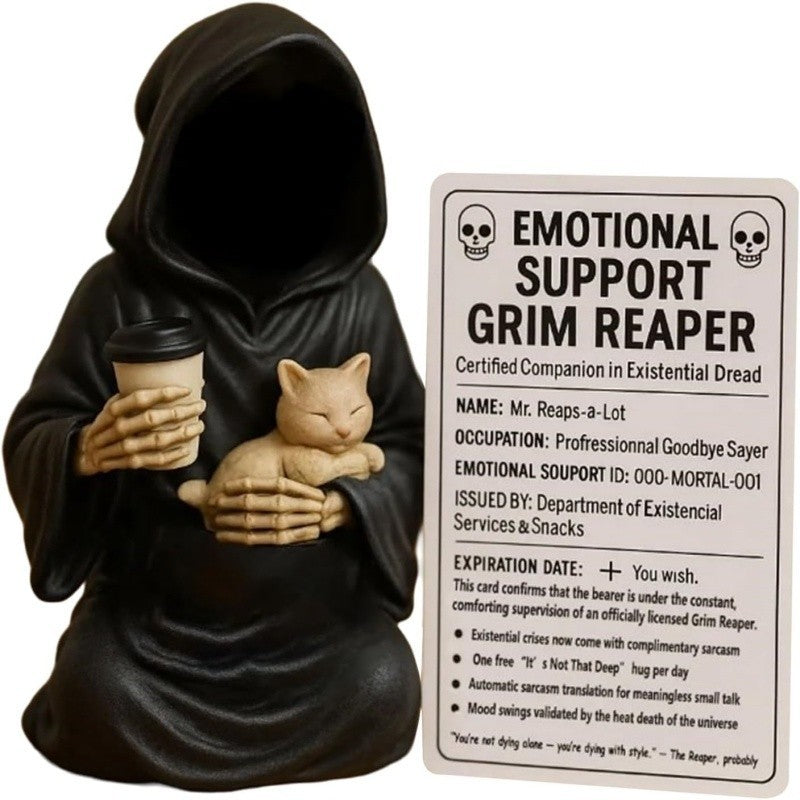 1pc Emotional Support Grim Reaper Figurine Spooky Resin Statue Home Office Decor