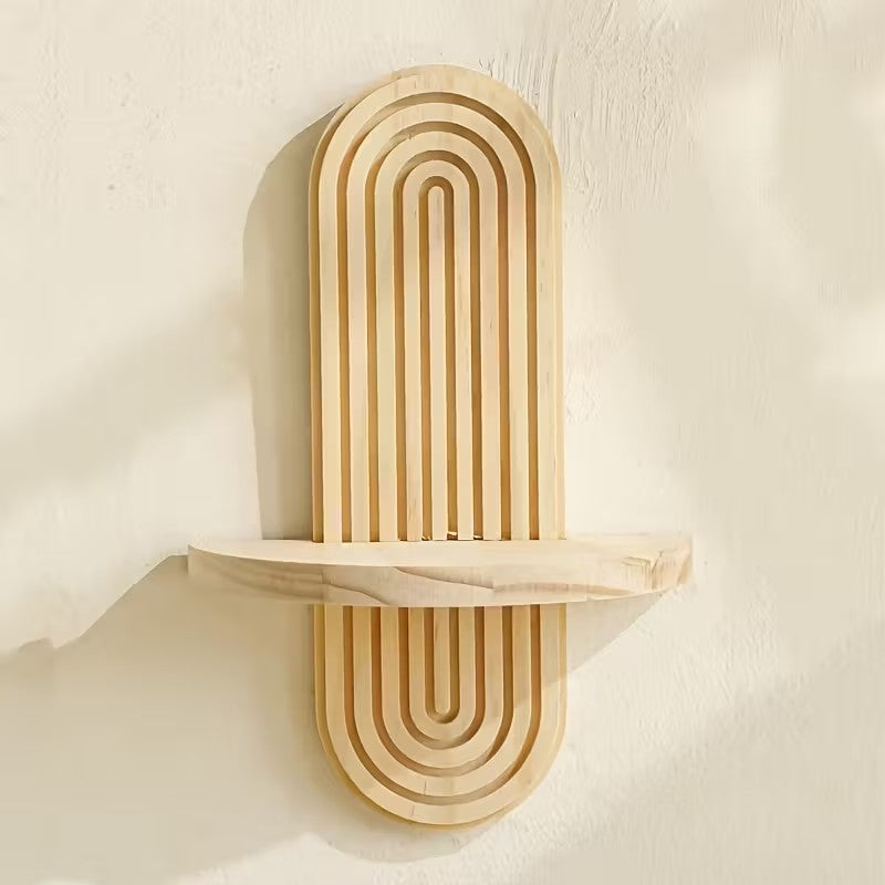 Boho Wooden Wall Shelf Rainbow Hanging Candle Holder Decor Storage Rack Home UK