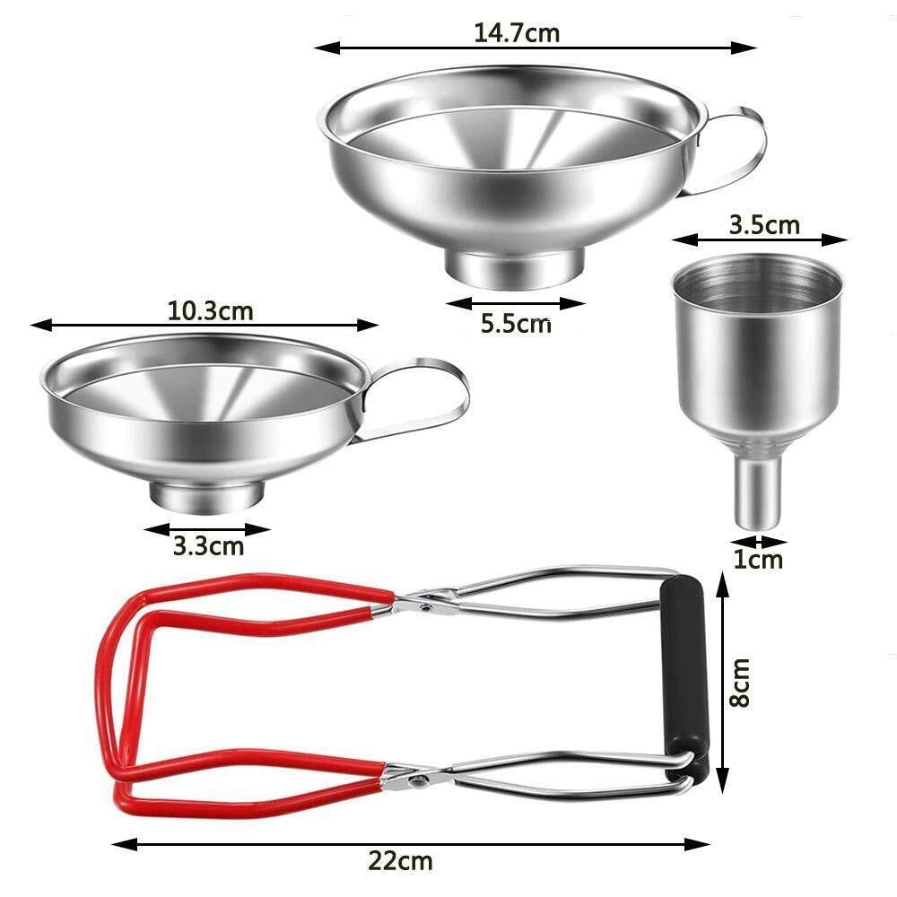 Stainless Steel Funnel Can Lifting Tongs Set Canning Hoppers Filter Jar Lifter