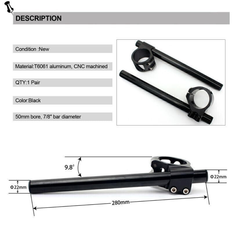 50MM High Lift Clip Ons On Handlebar For Suzuki GSXR600 2004-2011 HBB