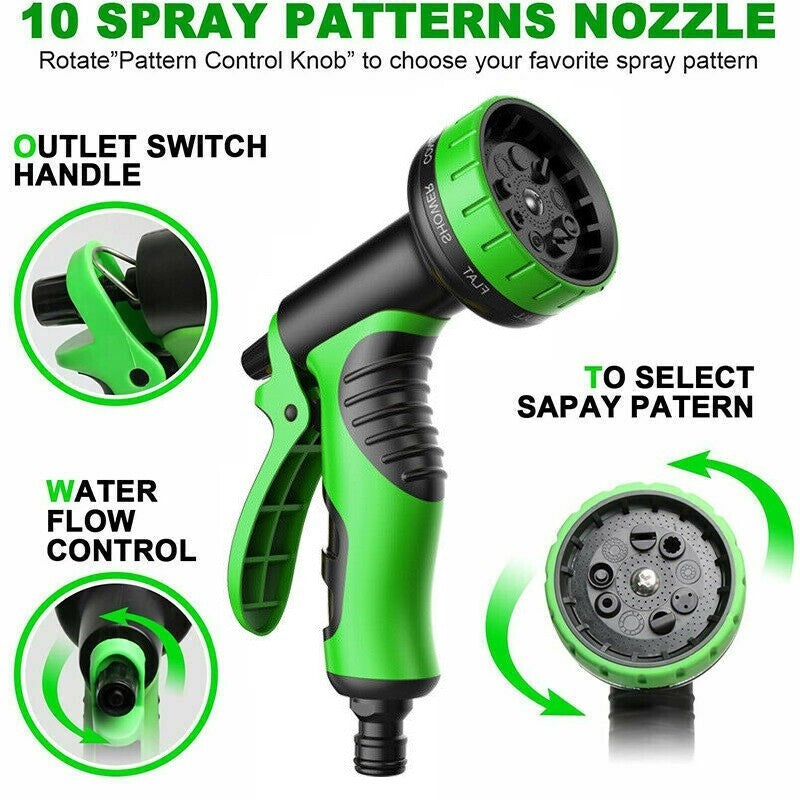 100FT 30M Expandable Garden Hose Pipe 10 Spray Nozzle Flexible Water Hose UK