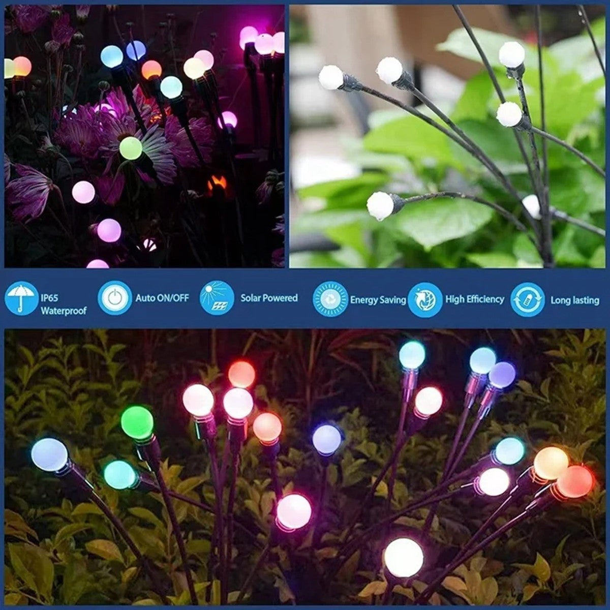 2 Pack Swaying 10 LED Solar Powered Garden Lights Outdoor Firefly Patio Lamp